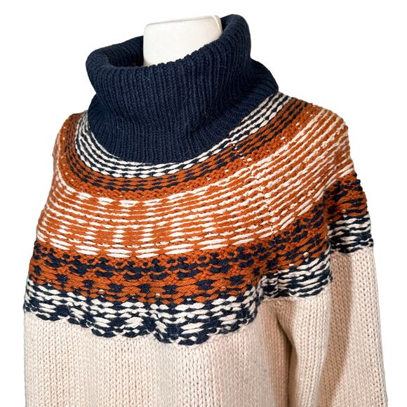 Madewell NEW Brookdale Fair Isle Turtleneck Sweater Alpaca Cream Navy Orange XXL - Picture 5 of 15